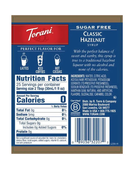 Sugar Free Classic Hazelnut Syrup